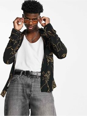 ASOS Black Shirt with Gold Outline Print